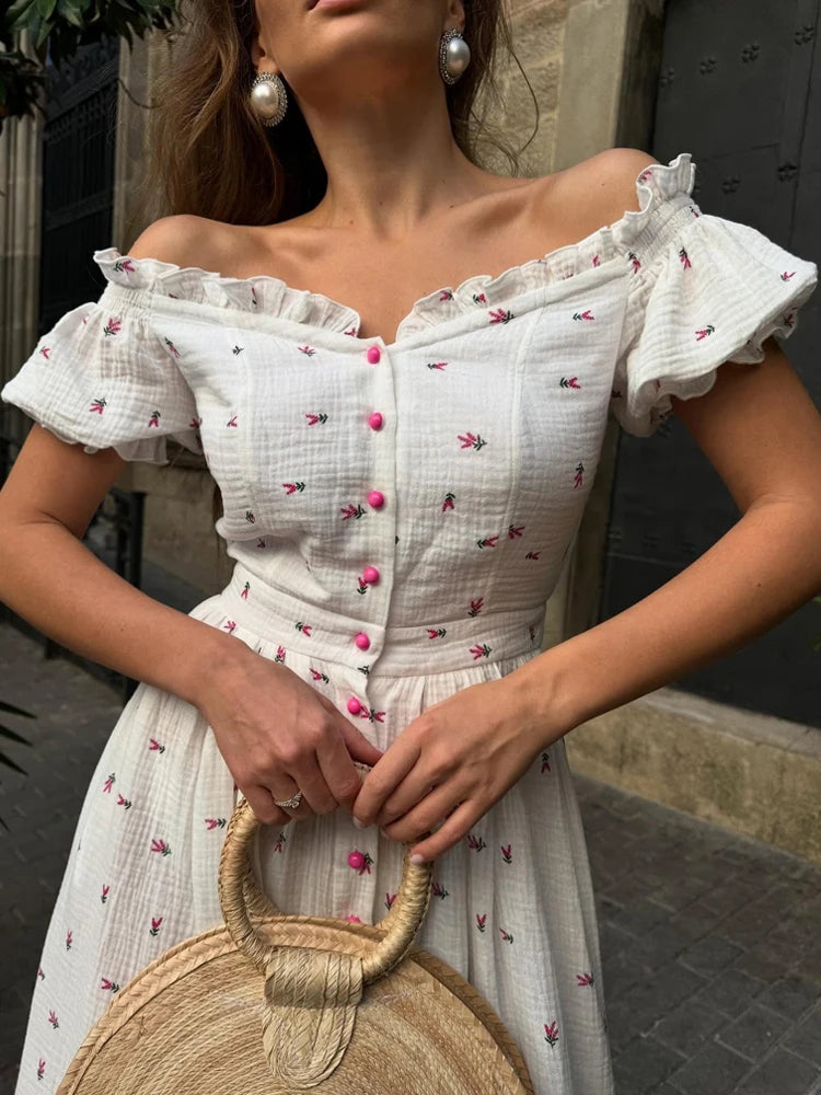 Elegant Women's Summer Cotton 100% Dress Vintage Light Midi Muslim Dresses Beautiful Long Casual White Dress for Women 2026