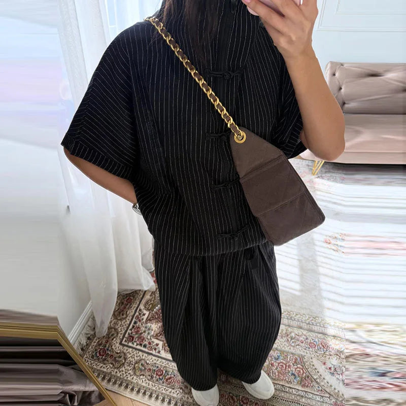 Casual Women's Satin Frog Buttons Jacket Pants Sets Stand Collar Long Sleeve Jackets Loose Lantern Pant 2026 Spring Fashion Suit