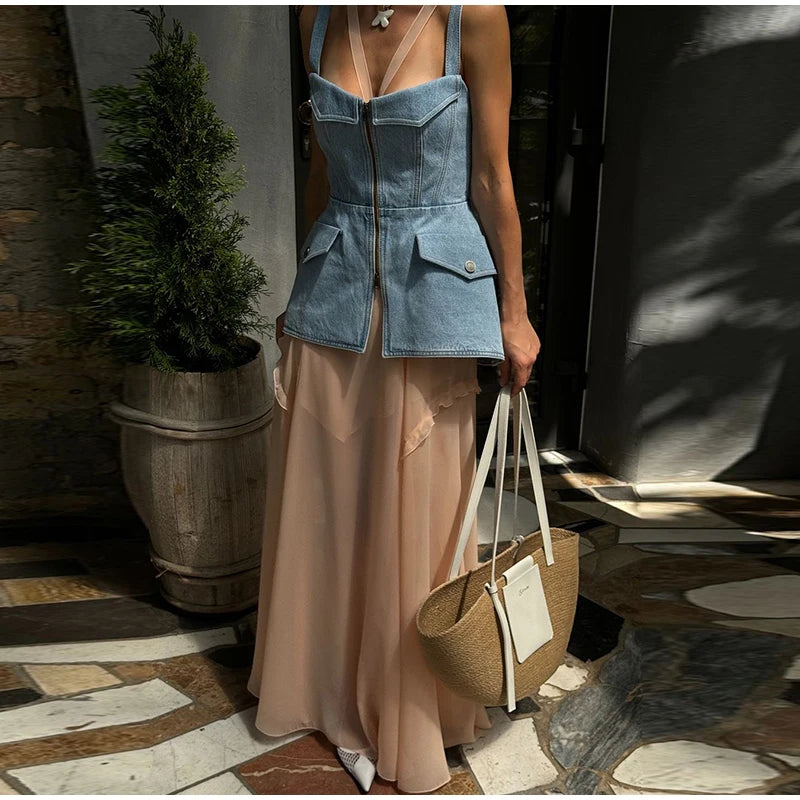 Denim Sling Patchwork Top