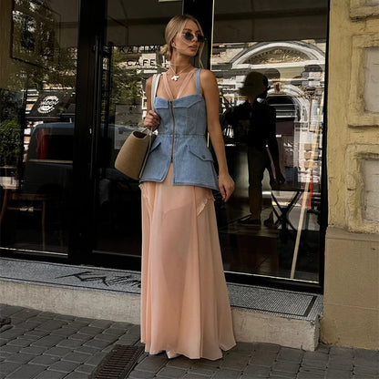 Denim Sling Patchwork Top
