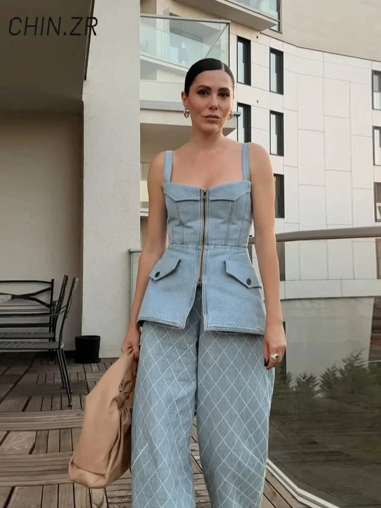 Denim Sling Patchwork Top