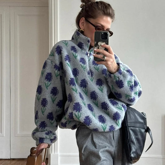 Fleece Printing Sweatshirt Women's Half-Zip Sweatshirt Fleece Loose Turtleneck pullover Female Winter Leisure Sweatshirt 2026
